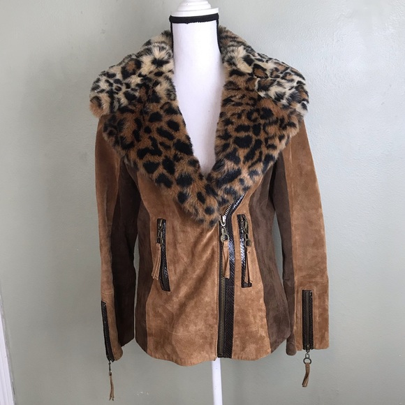 Chi By Faichi Brown Leather Fitted Moto Jacket S - Picture 2 of 8